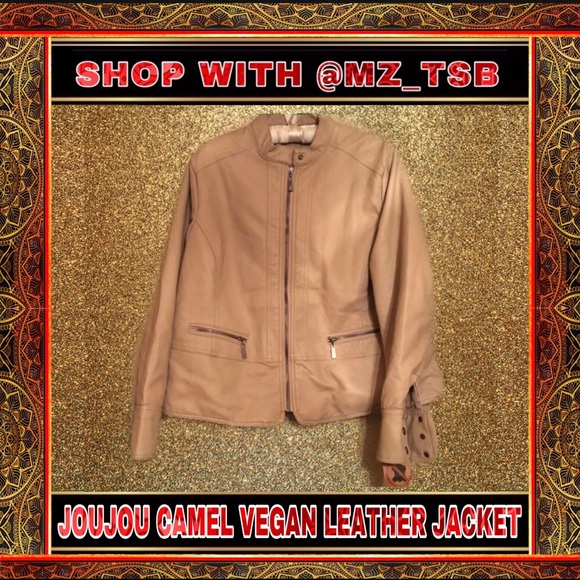 🆕❤️ NWT JOUJOU CAMEL VEGAN LEATHER JACKET 🔱🔱 🆕 - Picture 1 of 16
